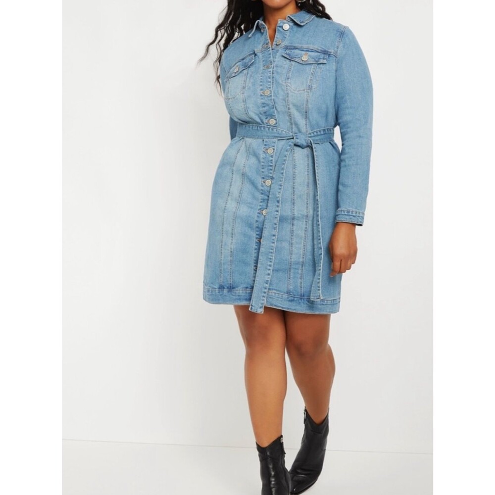 Eloquii Elements Medium-wash Denim Shirt Dress Plus Size 16 EUC